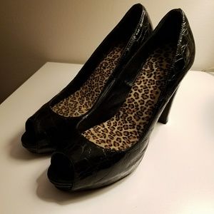 Kate Spade Paten Leather Crocodile Open Toe Pumps